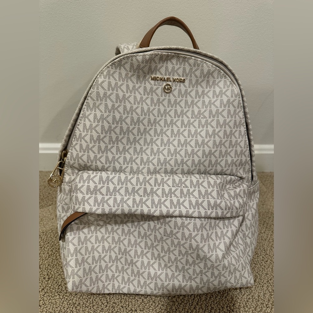 Michael Kors White and Tan Monogram Bag